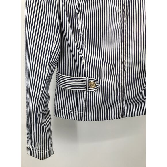 St. John Blue White Striped Stretch Zip Front Jacket M - Picture 2 of 10